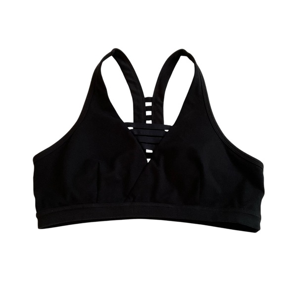Abercrombie & Fitch Racer Back Run Bra Sz M Black Gym Fitness Workout Sporty - Picture 1 of 7